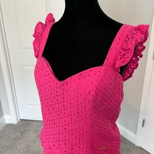 Pink Eyelet Ruffle Sleeve Top